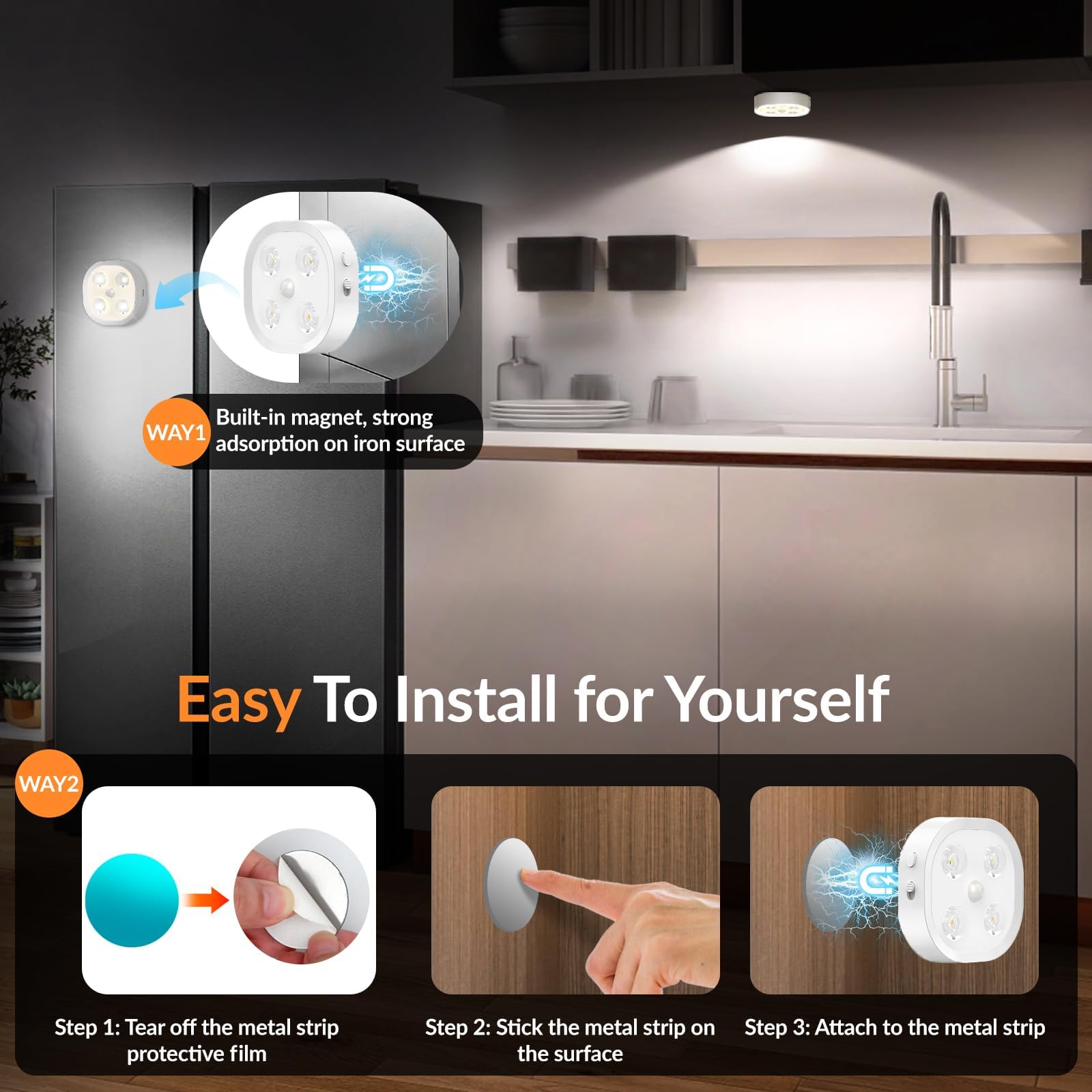 Luz inalámbrica recargable con sensor de movimiento con control remoto, 3 temperaturas de color, batería de 1500 mAh, iluminación LED para debajo del gabinete, luces regulables de armario para