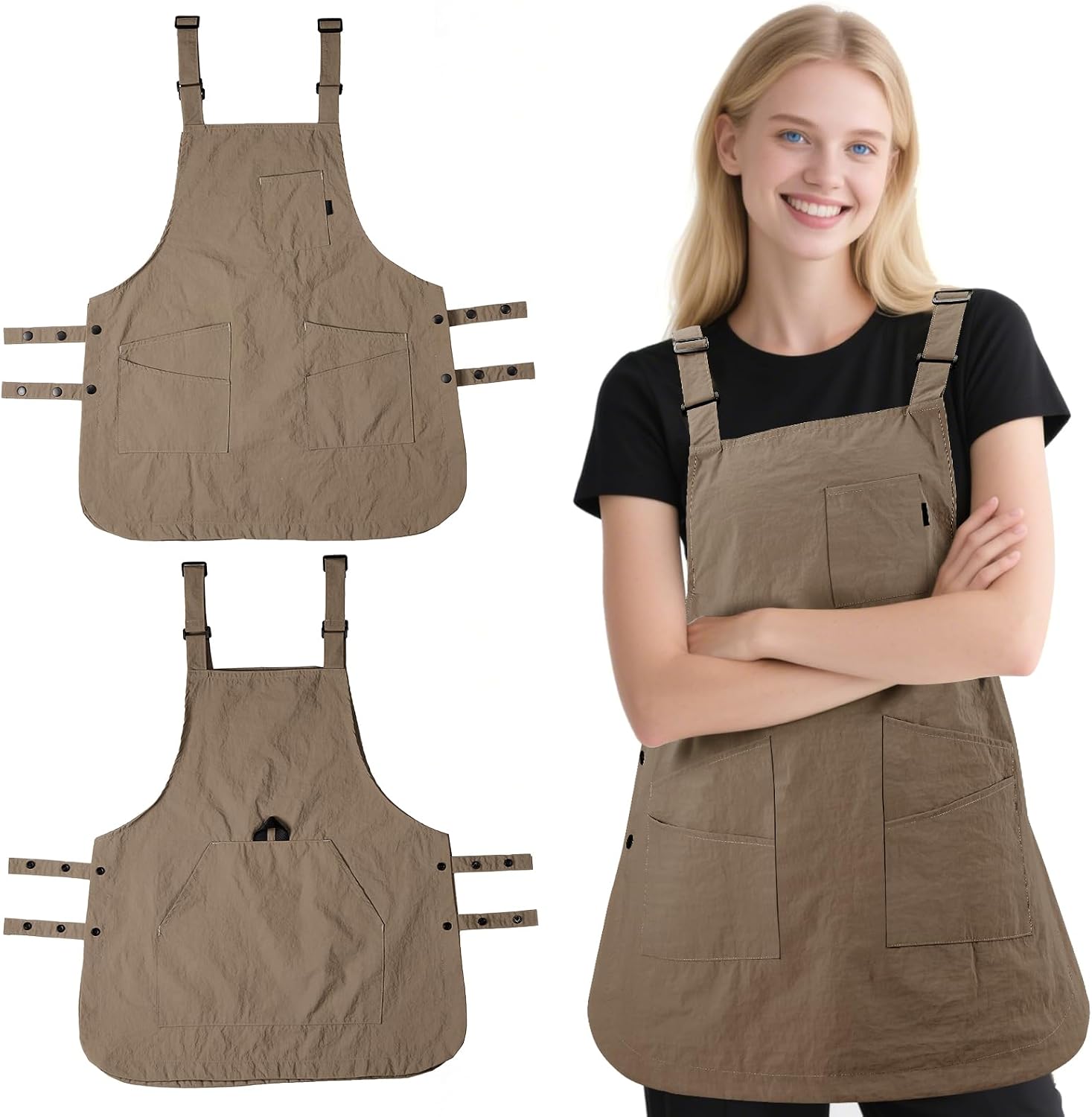 Aprons for Women with Pockets Adjustable Double-Sided Wearable Durable Lightweight Chef Cooking Kitchen Restaurant