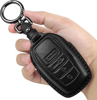 Tukellen for Toyota Key Fob Cover Leather Case Compatible with 2025-2026 Camey,4Runner,Rav4,2021-2026 Land Cruiser,Venza, Grand Highlander,2023-2026 Tacoma,Tundra,Corolla Cross,Prius 4/5 Buttons-Black