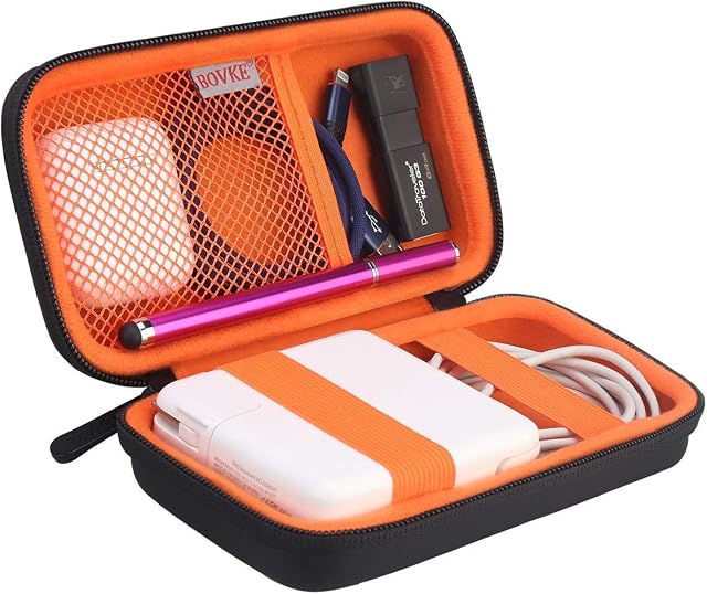 BOVKE Carrying Case Hard Protective Case Tech Organizer Travel Power Bank Pouch Bag USB Cable Organizer for Earbuds, Cable Cord, Charger Adapter, Electronic Accessories Case Wallet, Black