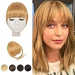 BARSDAR Real Human Hair Clip in Bangs - Blonde Human Hair Clip in Bangs for Women - Golden Blonde Thick Bangs Extensions Fringe with Temples Dyeable Real Hair Bangs Hairpieces - Dark Golden Blond
