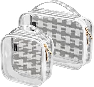 Grey Buffalo Plaid Check Clear Makeup Bags TSA Approved Toiletry Bag for Women Men Cosmetic Bags with Zipper Carry On Airport Airline Compliant Bag PVC Travel Bags for Toiletries Business, 2 Pack