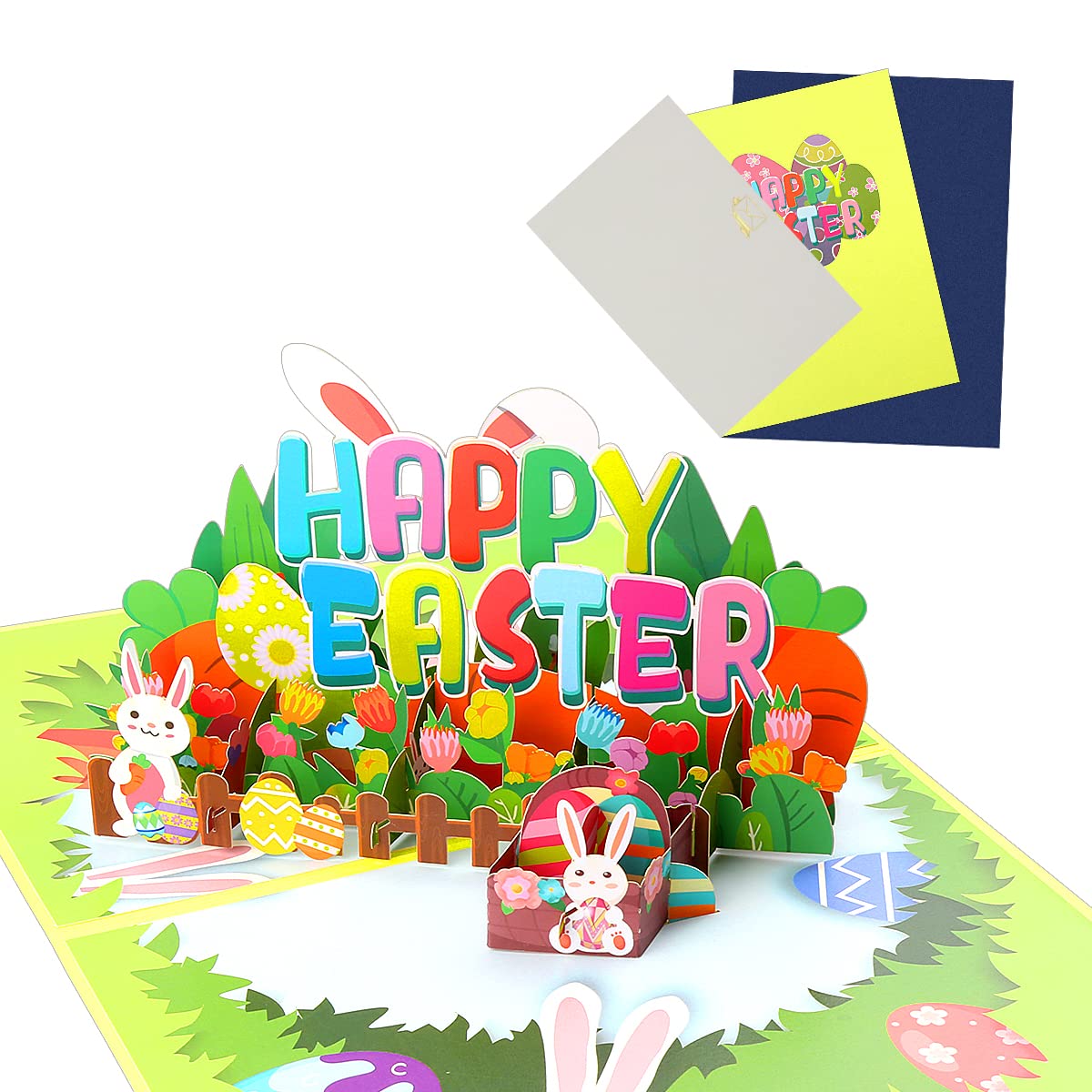 Jagowa Easter Pop-Up Card - 3D Paper Carved Rabbit Greeting and Blessing Card for Kids (Happy Easter) - Creative Design
