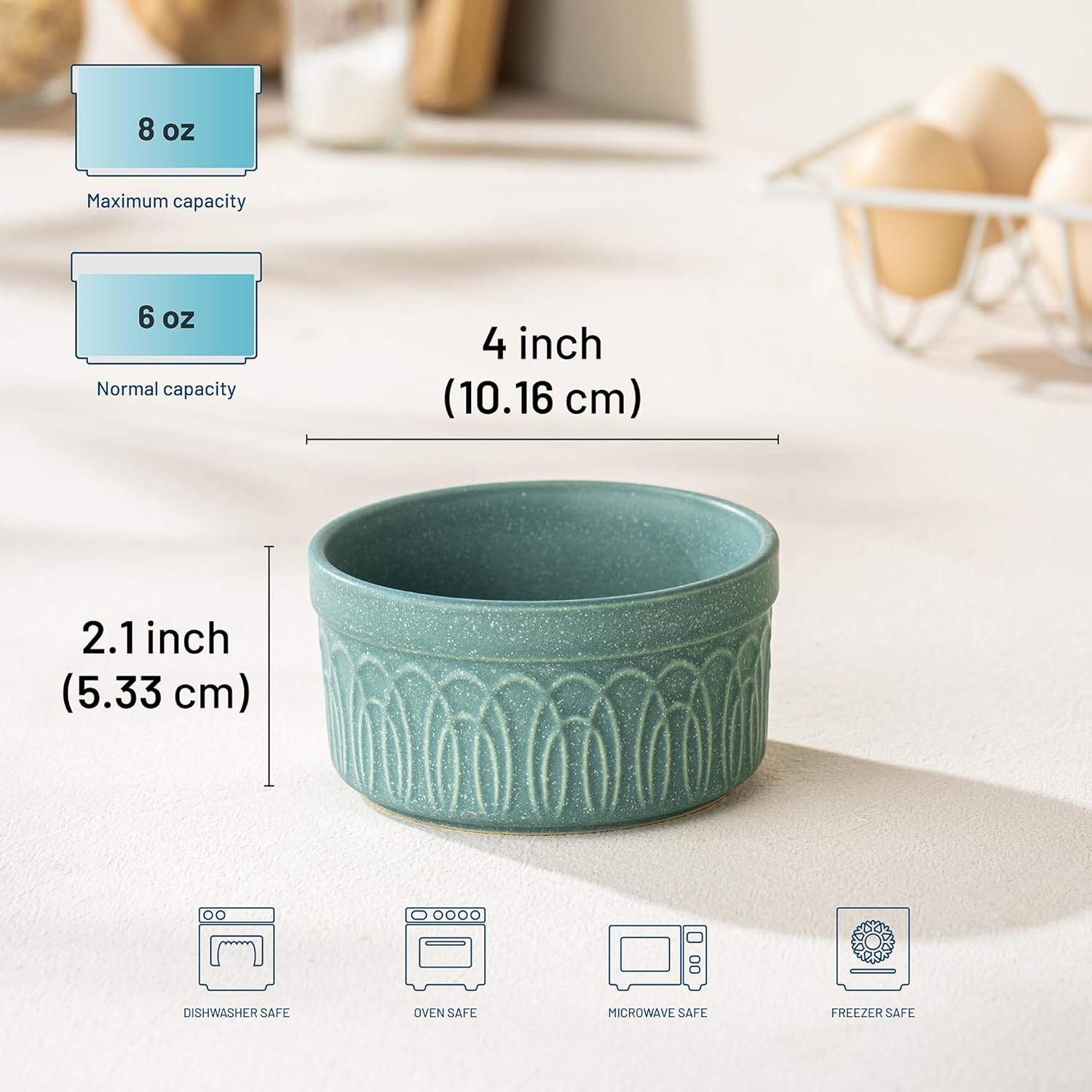 DAFUCERAMIC Ramekins 8 Oz Oven Safe, Ceramic Creme Brulee Souffle Dishes, Pudding Custard Cups Ramekin For Baking, Small Dipping Sauce Bowls, Set of 6, Microwave and Dishwasher Safe (Assorted Neutrals)