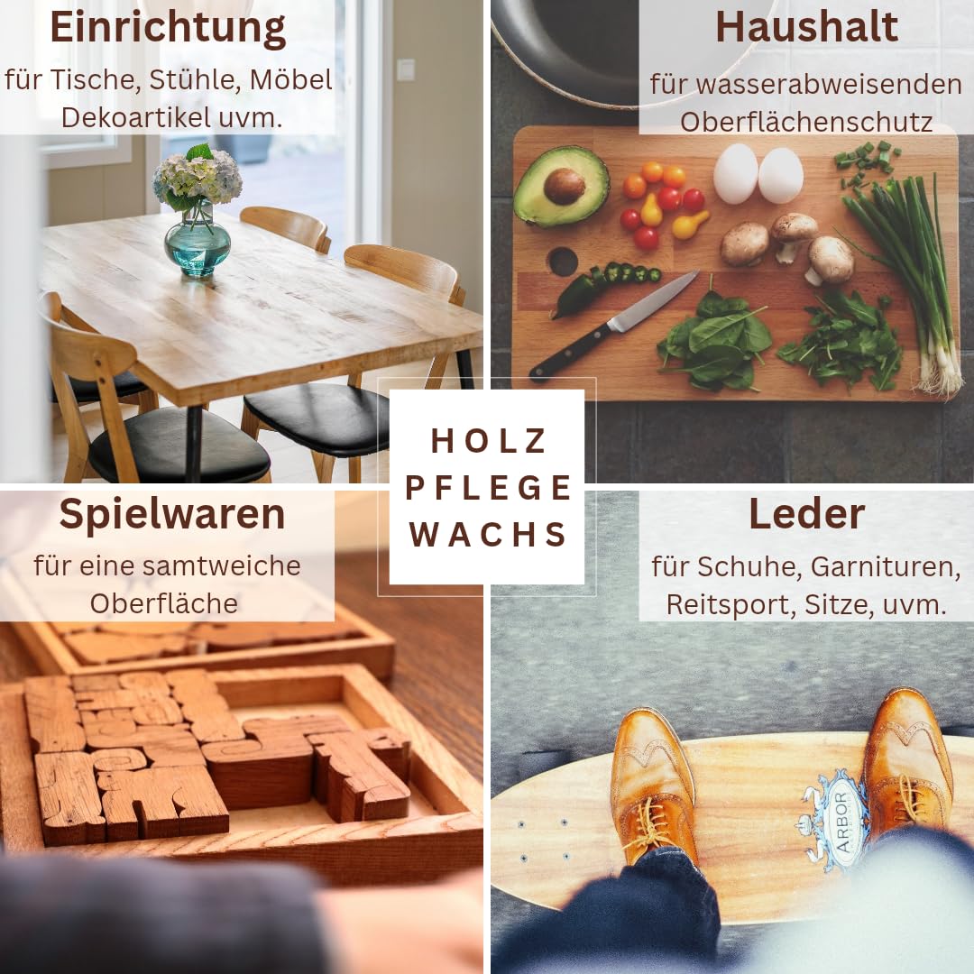 Holzpflege Wachs mit Bienenwachs & Bio Leinöl – 100 % natürlich - Holz- & Lederpflege für Holzprodukte, Möbel, Tische – Made in Germany (1, 150 Gramm Set)