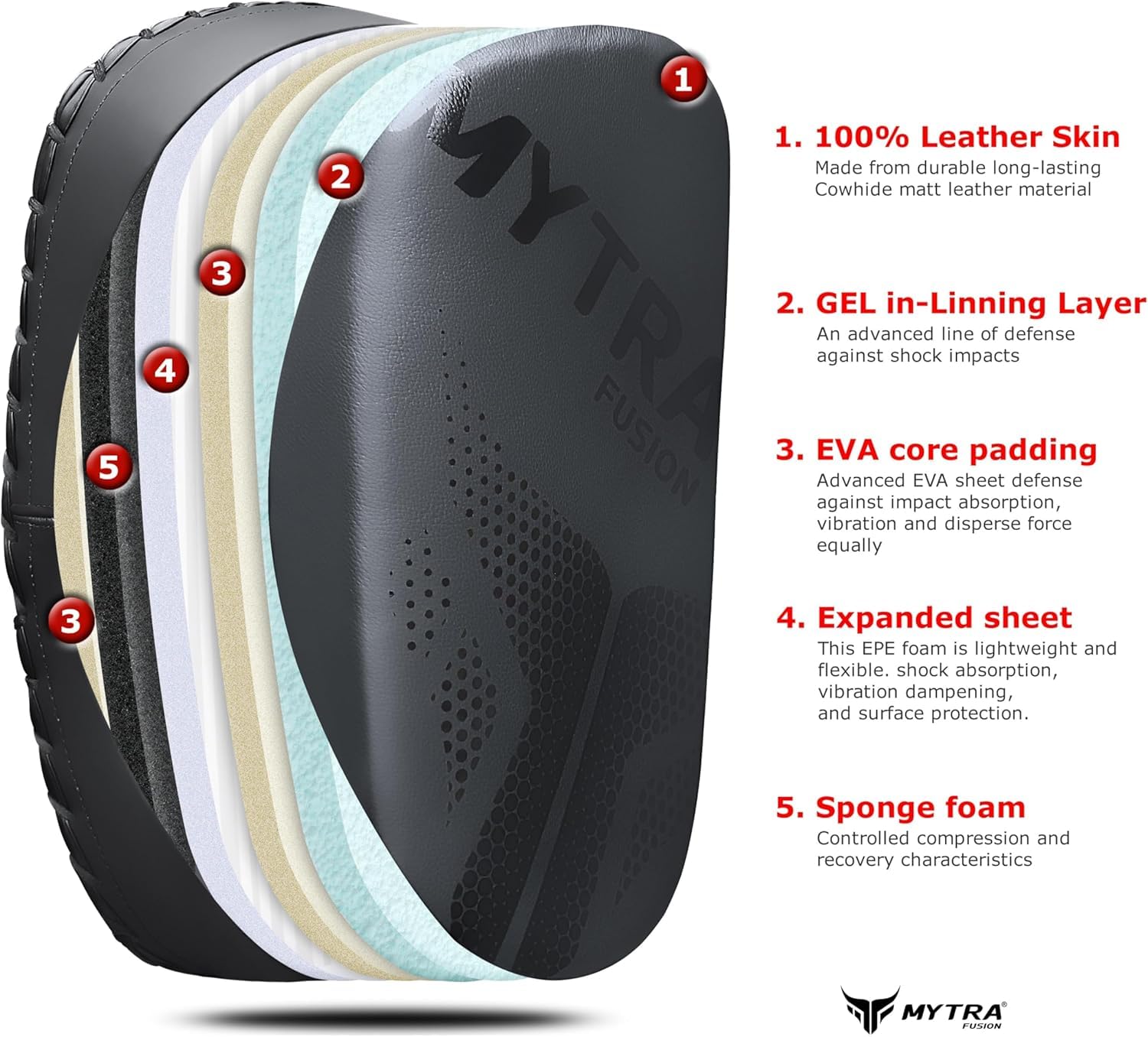 Mytra Fusion Skórzane Zakrzywione Muay Thai Pads do MMA, Kickboxingu, Taekwondo i Sztuk Walki – Ochraniacz do Kopania i Uderzeń