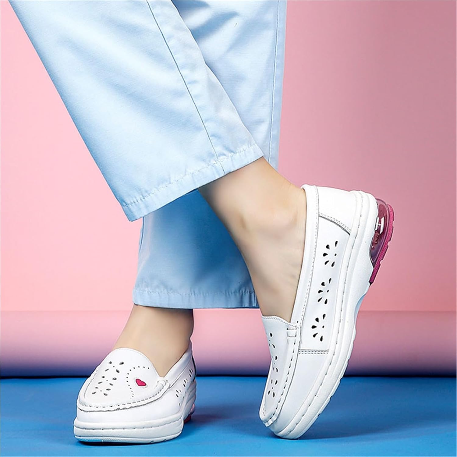 Orthopedic Sandals for Women, Womens Hollow Out Breathable Slip-On White Soft Bottom Nurse Work Shoes, Comfort Walking Flats Moccasins, Ideal for Hospital Healthcare Crews