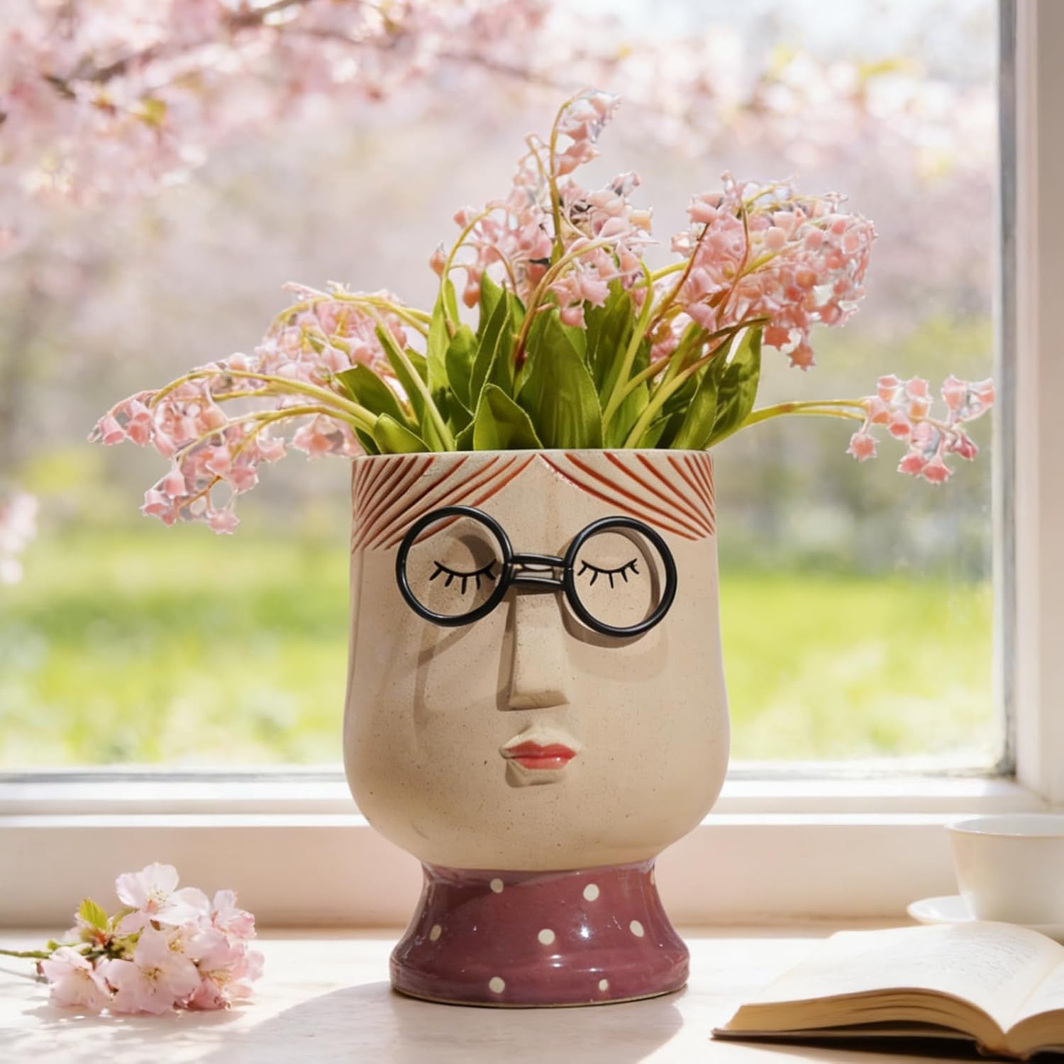 DiliComing Large Face-Planter for Indoor Plants - 8.3 Inch Porcelain Vase, Succulent Pot 5.8 x 6.1 x 8.3 Inches (No Drainage Hole)