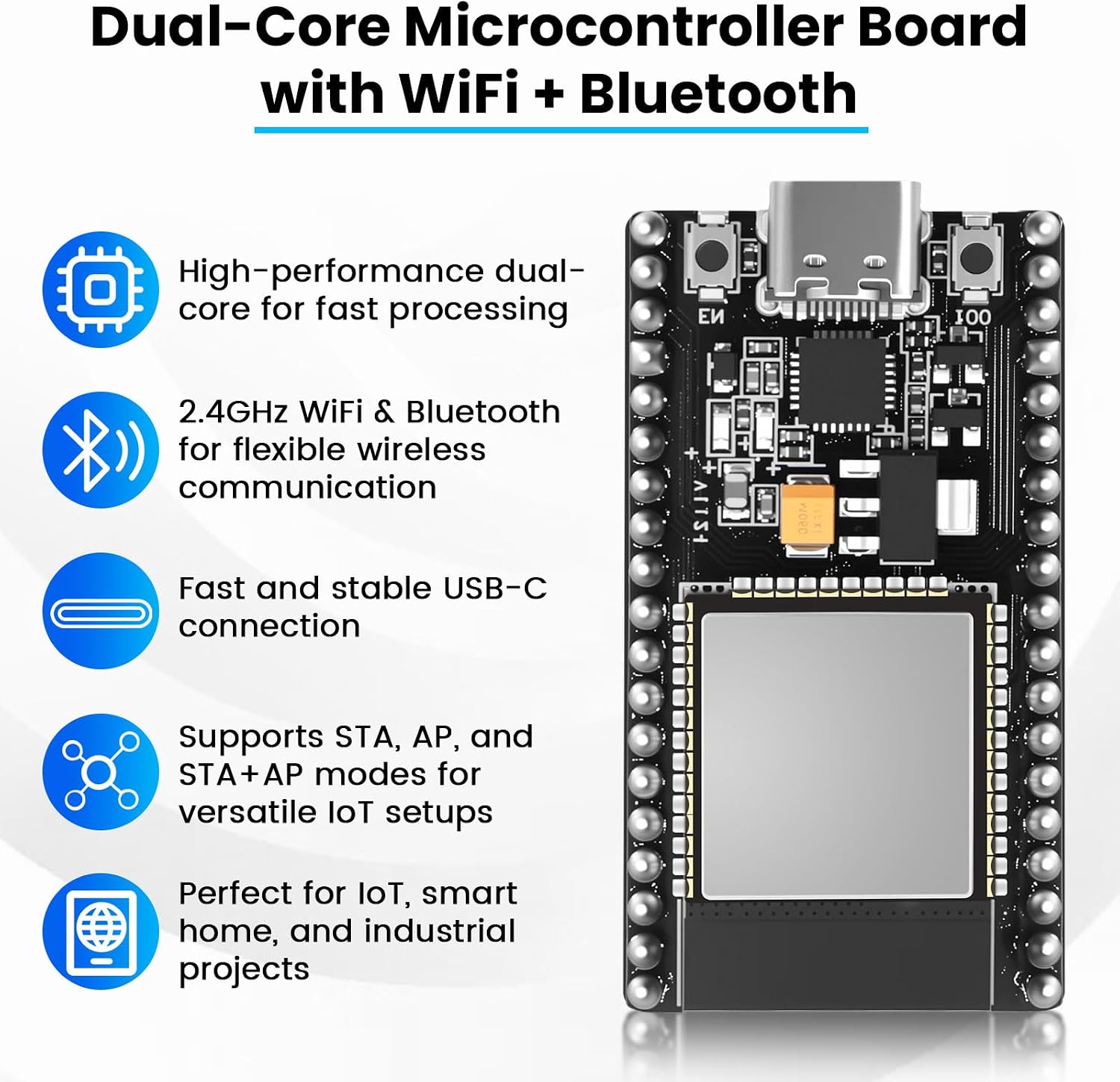 2PCS ESP32 Development Board USB-C, Compatible with Arduino ESP32, Supports ESP32 WROOM Module, Dual-Core 240MHz Microcontroller, ESP32 Devkit V1 for IoT Projects