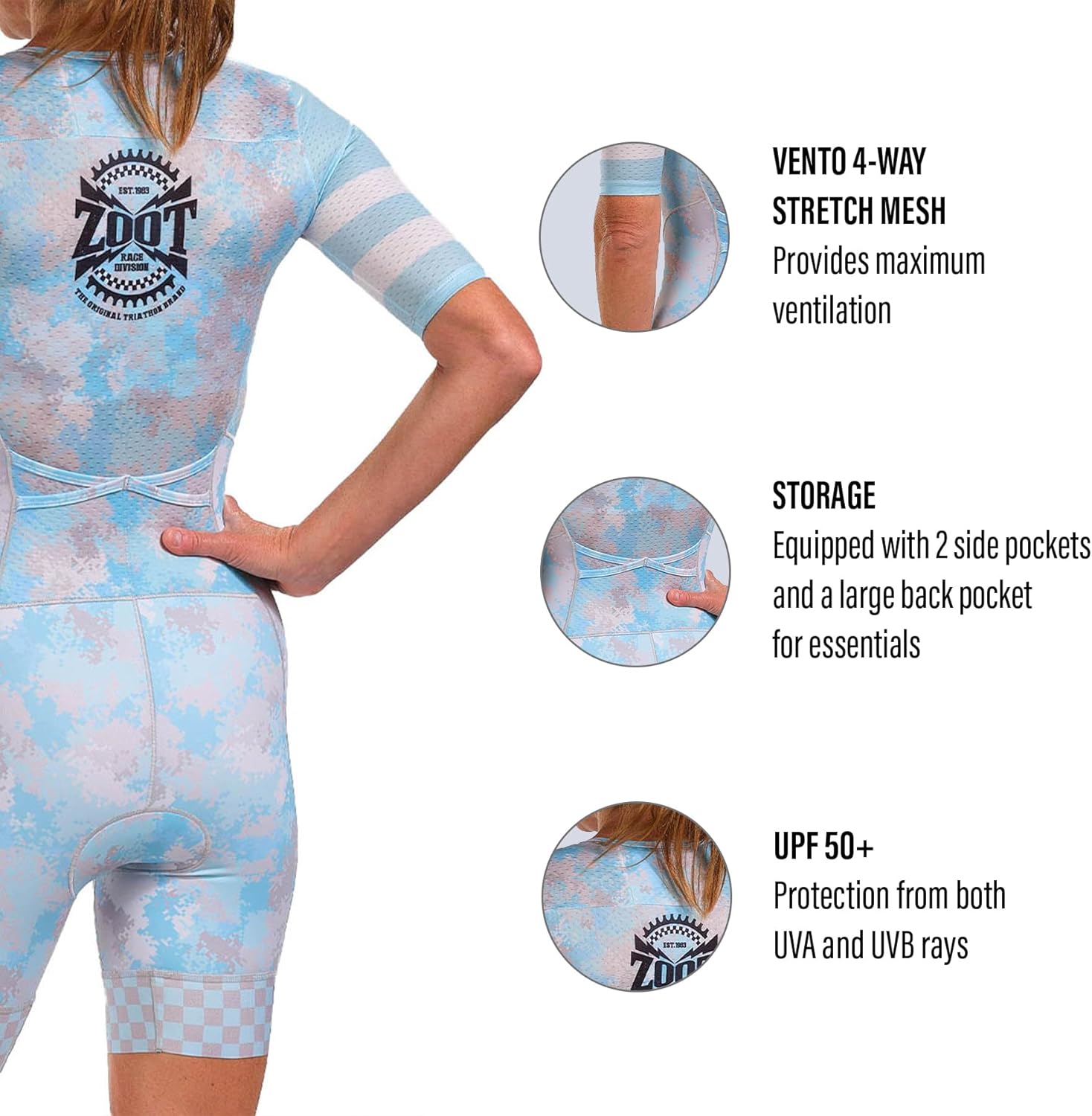 Zoot Women’s LTD Tri Aero Fz Racesuit, Short Sleeve Aerodynamic Cycle Race Swim Bike Run Tri Suit with Pockets UPF 50+ Fabric - Image 5