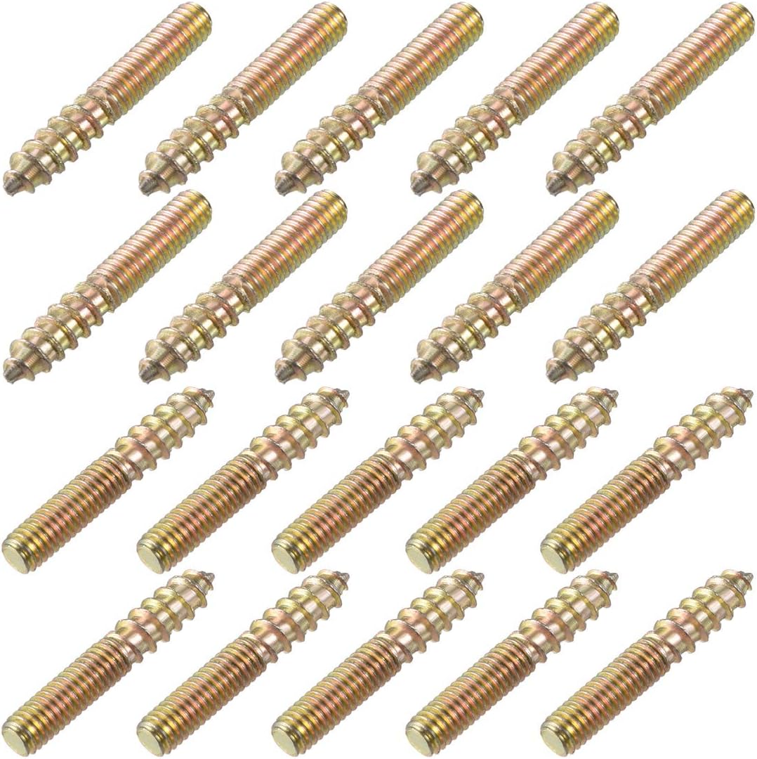 sourcing map M4 Hanger Bolts Length 1"(25mm) Double Headed Bolts Self-Tapping Screw 4mm Wood Joint Furniture Legs 20pcs