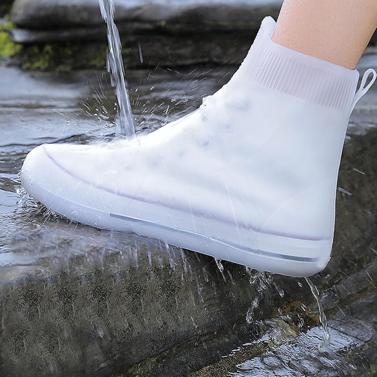 Rain Shoe Covers, Reusable Overshoes Thickened Silicone Shoe Covers Premium and Recyclable Shoe Booties Covers for Women Men White (White Mid Calf XL (40 to 42 Sizes))