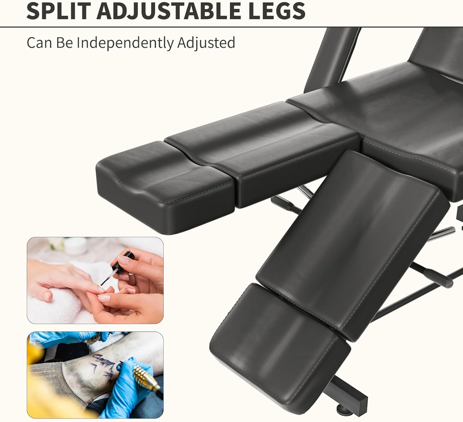Tattoo Client Chair with Split Legs,Facial Lash Esthetician Bed,Adjustable Massage Table,Multipurpose Spa Chairs with Split Legs for Esthetician Artists (BK-Basic Armrest&Stool& no Wheel)
