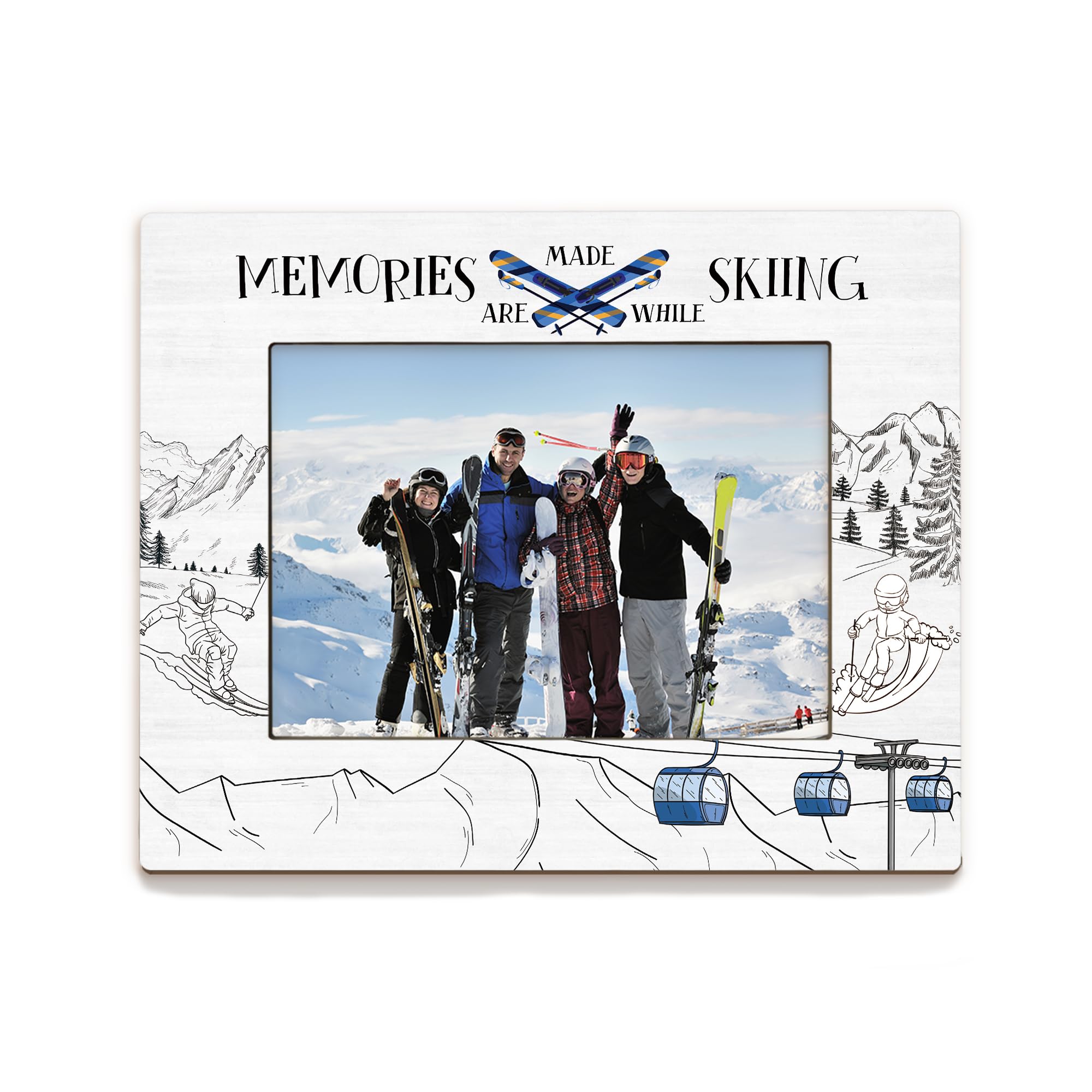 Ski Gifts Picture Frame 5x7, Gifts for Skiers Photo Frame, Ski Lover Gift for Skiers Women Men Friends, Memories are Made While Skiing Wooden Picture Photo Frames for Desk Home Room Decor