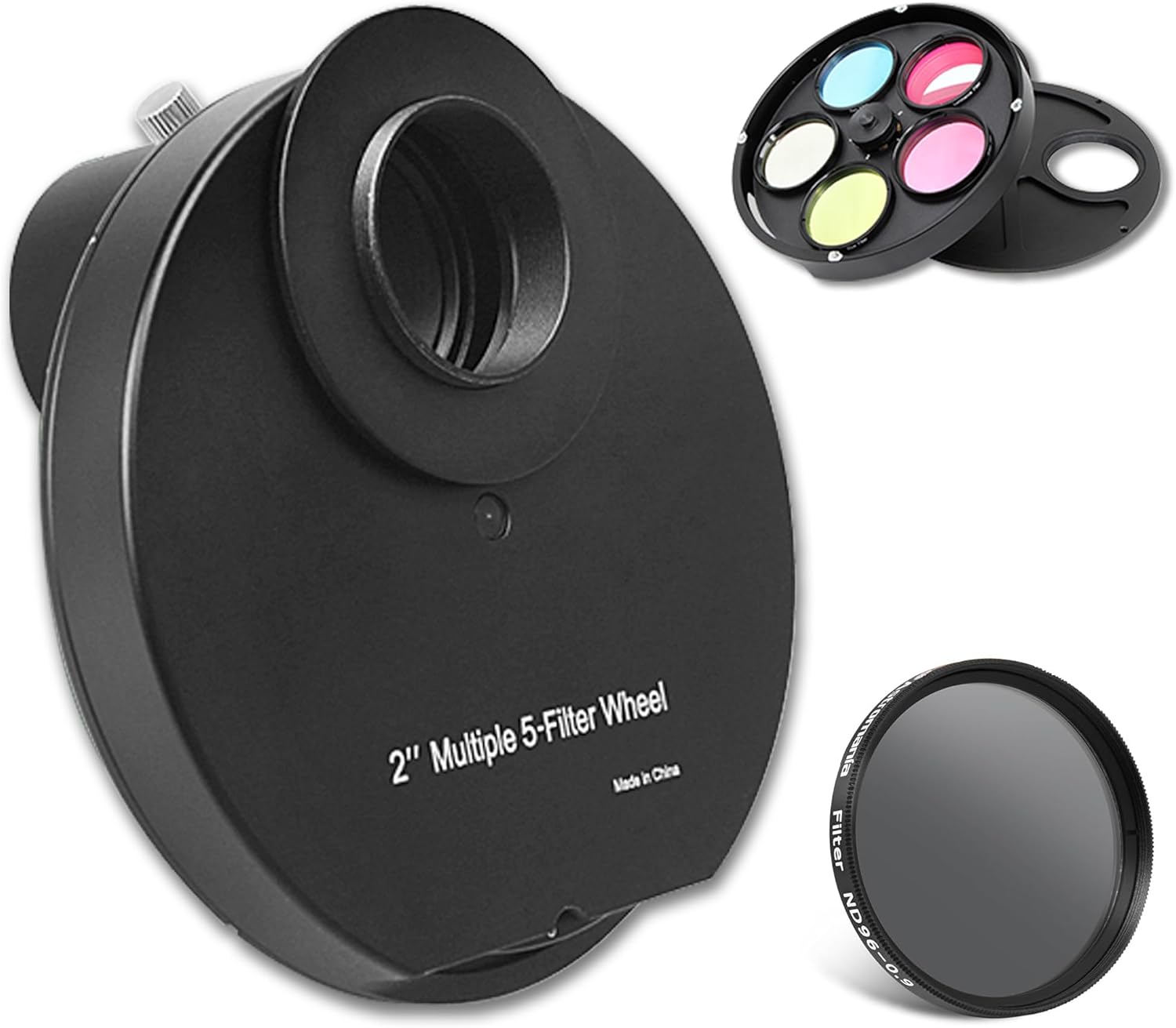 Astromania 2" Moon Telescope Eyepiece Color Filter ND96-0.9 - Bundle with - 2" Multiple 5-Position Filter Wheel