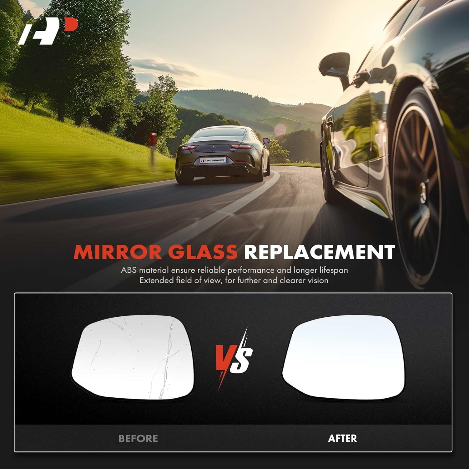A-Premium 2-PC Driver and Passenger Side Non-Heated Mirror Glass with Backing Plate Compatible with Honda Civic 2012-2013 - Exterior Side View Mirror