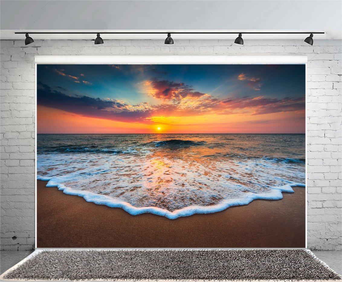 Leyiyi 6x4ft Photography Background Seaside Sunset Backdrop Wedding Ceremony Hawaiian Luau Party Hula Ocean Wave Foam Beach Sand Honeymoon Travel
