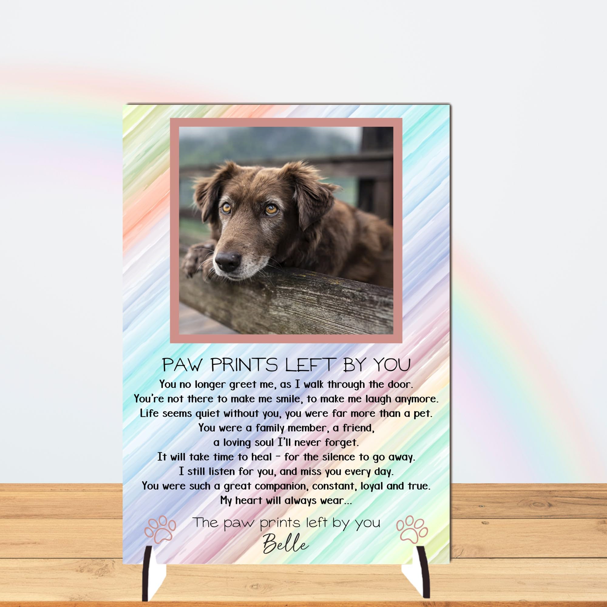 Pixie's Gifts Personalised Pet Loss Bereavement Photo Plaque - 'In Loving Memory' Tribute Sign for Your Dog or Cat - a Touch of Heaven in Your Home (Multi Coloured, Mdf Wood A4 30cm x 21cm) โ image 1