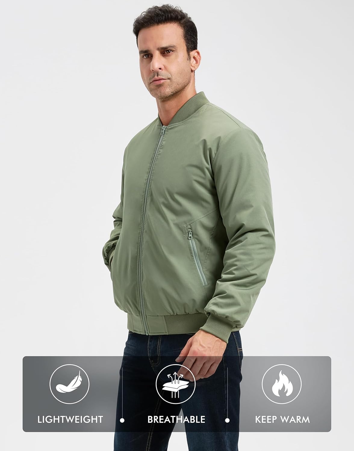 ULUSERN Men's Jackets-Bomber Jacket Fall Winter Warm Windbreaker Full Zip Casual Padded Coats - Image 8