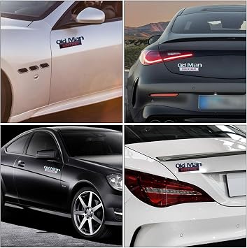 2PCS Old Man Edition Car Emblem, 3D Metal Sticker Badge, Funny Edition Nameplate Decal For Side, Silver Red & Black Red CarTags for Car Truck SUV Motorcycle