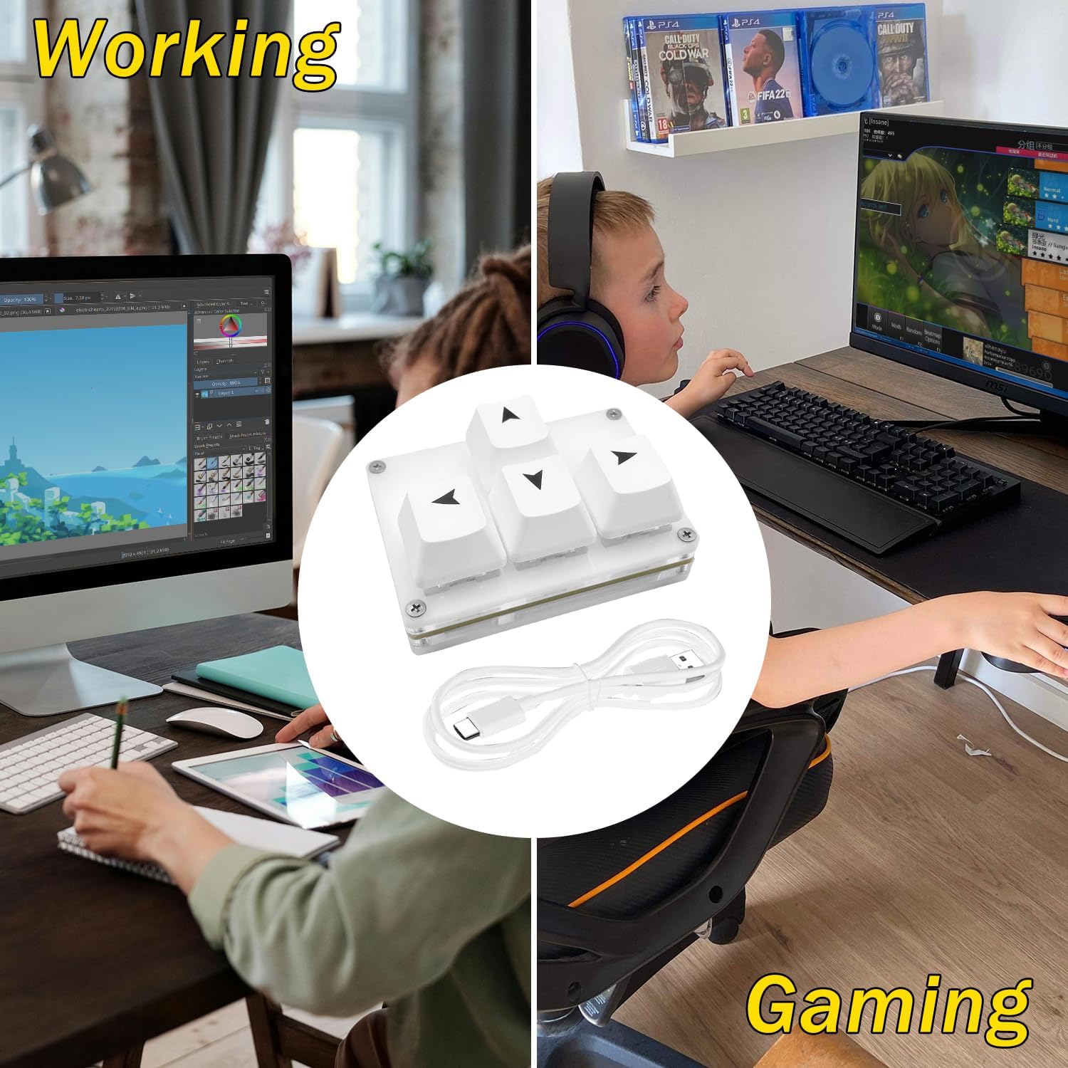 Keypad being used in working and gaming environments