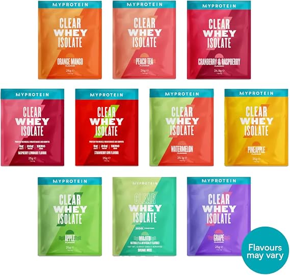 Myprotein Clear Whey Isolate Protein Powder, Sample Pack, 20 x 25 g, 20 Servings, Cool and Refreshing Whey Protein Shake Alternative, 20 g Protein and 4 g BCAA per Serving