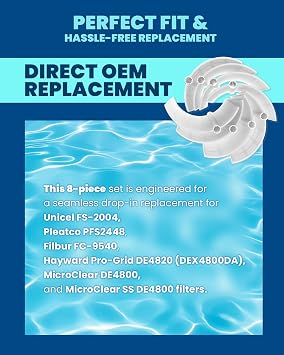 DE Pool Filter Grids for Unicel FS-2004, PFS2448, Filbur FC-9540, Hayward Pro-Grid DE4820 (DEX4800DA)| 48 Sq Ft Set of 8Pcs (24 Height) | Achieve Crystal Clear Pool Water with Superior Filtration