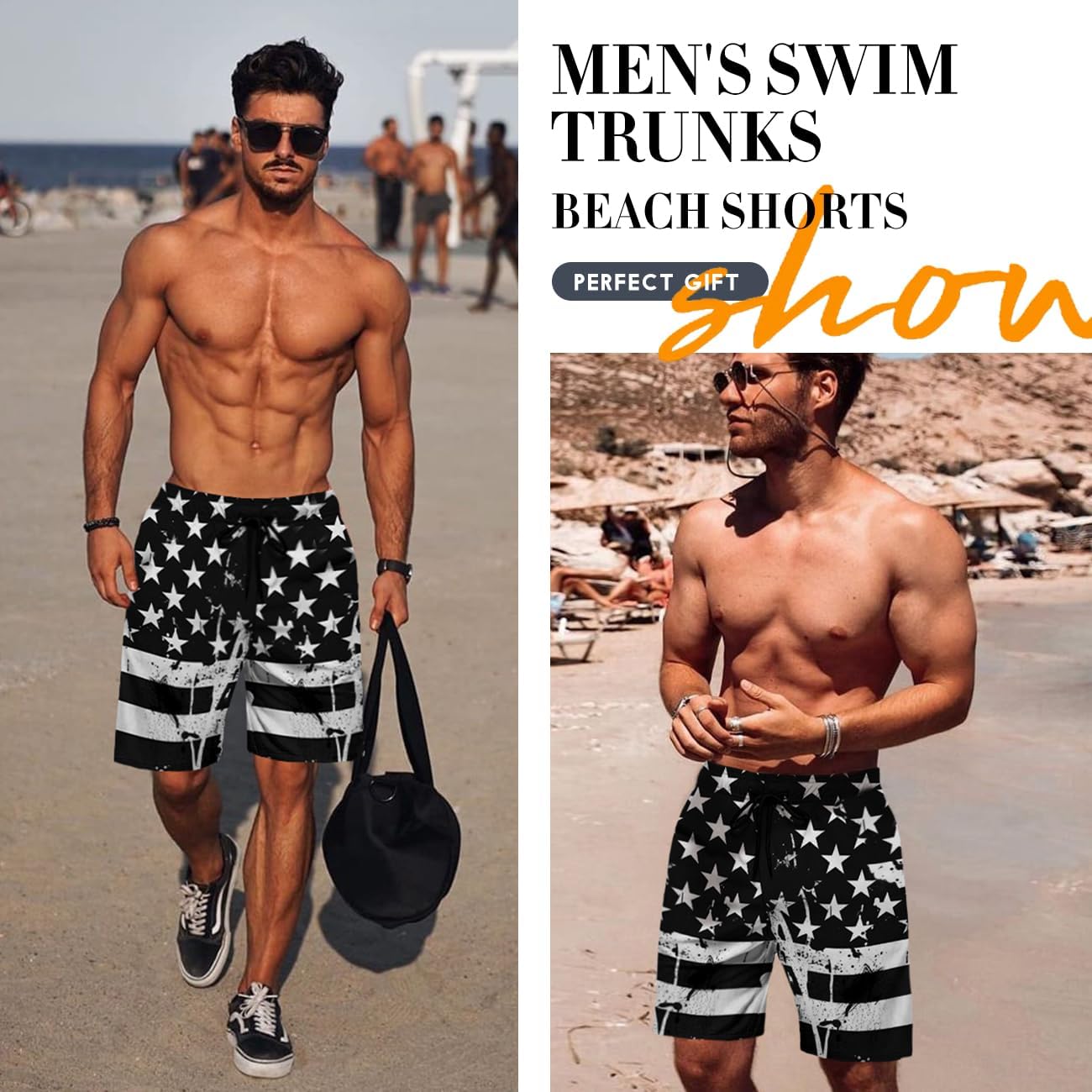 Lzzidou Men's American Flag Swim Trunks USA 4th of July Patriotic Board Shorts Quick Dry Lined Beach Shorts - Image 5