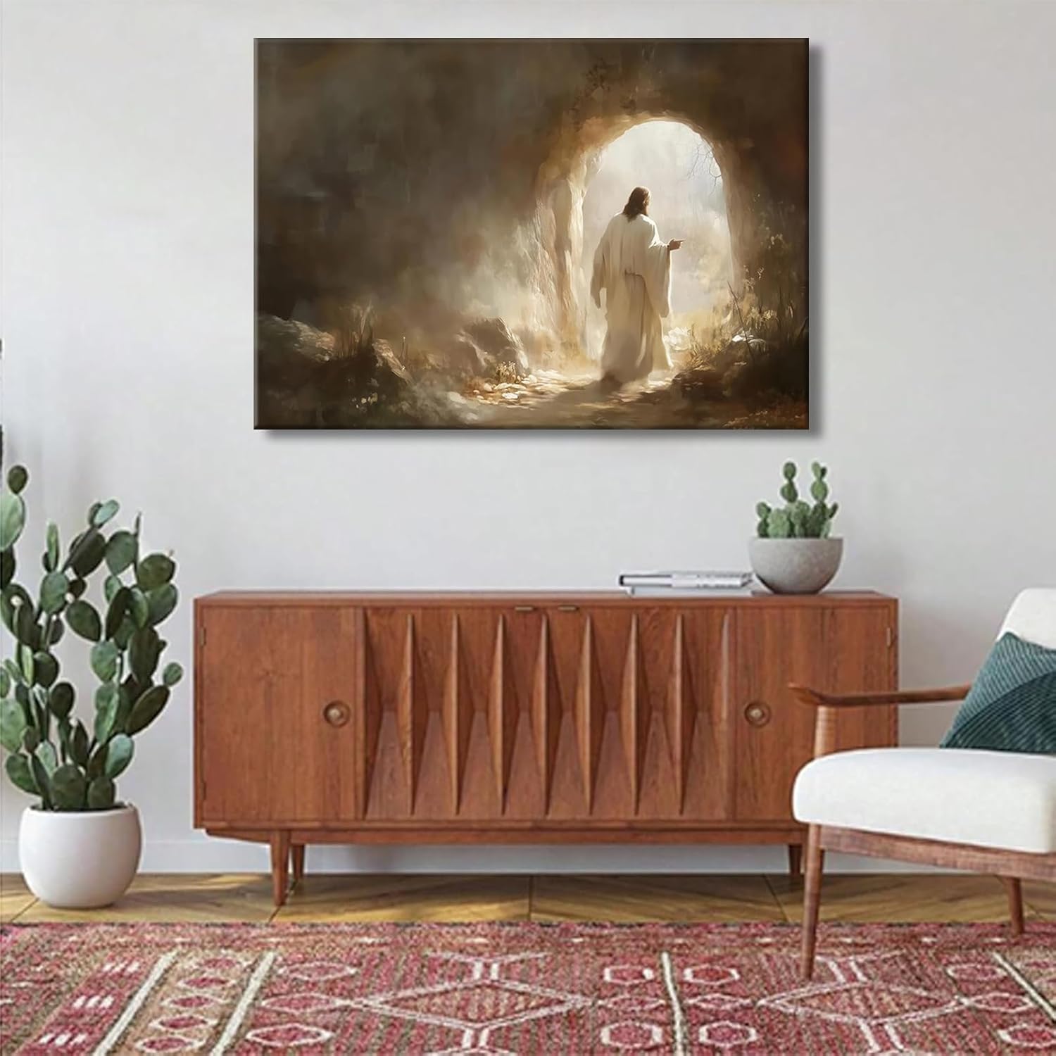 Jesus Canvas Wall Art Jesus Leaves The Tomb Wall Decor picture Christianity Resurrection of the Savior Poster Print Christ God Painting Artwork for Church Gallery Home Decoration,24x16in Canvas