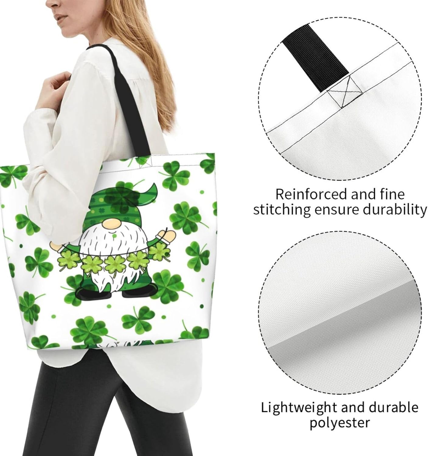 GTEVUTS St. Patrick's Day Large Grocery Tote Bag Irish Beach Tote Reusable Shopping Shoulder Bag (with Coin Purse) - Image 3