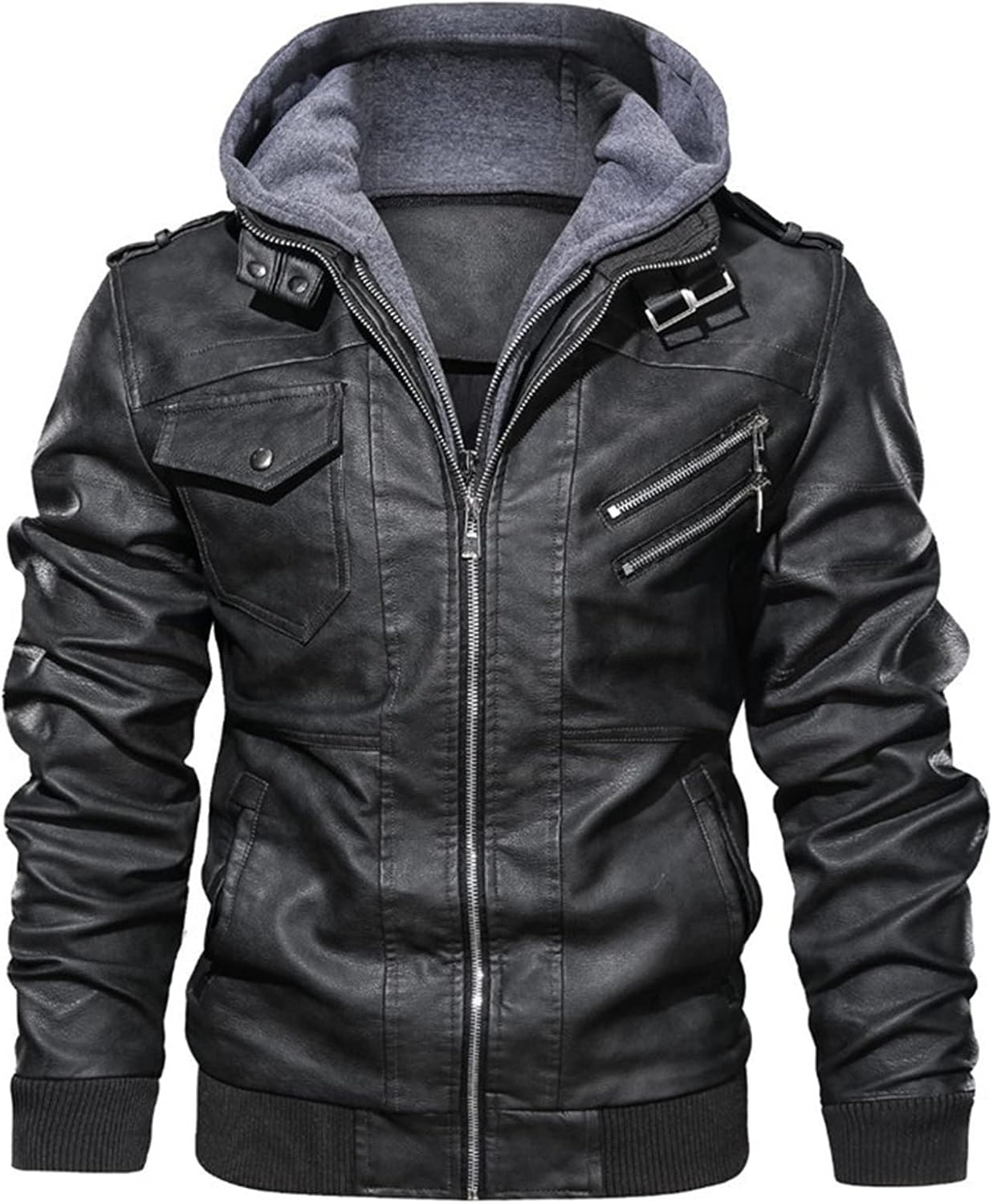 Winter Men Leather Jacket Coat Fashion Hooded Motorcycle PU Jacket Male Casual Biker Faux Leather Coat