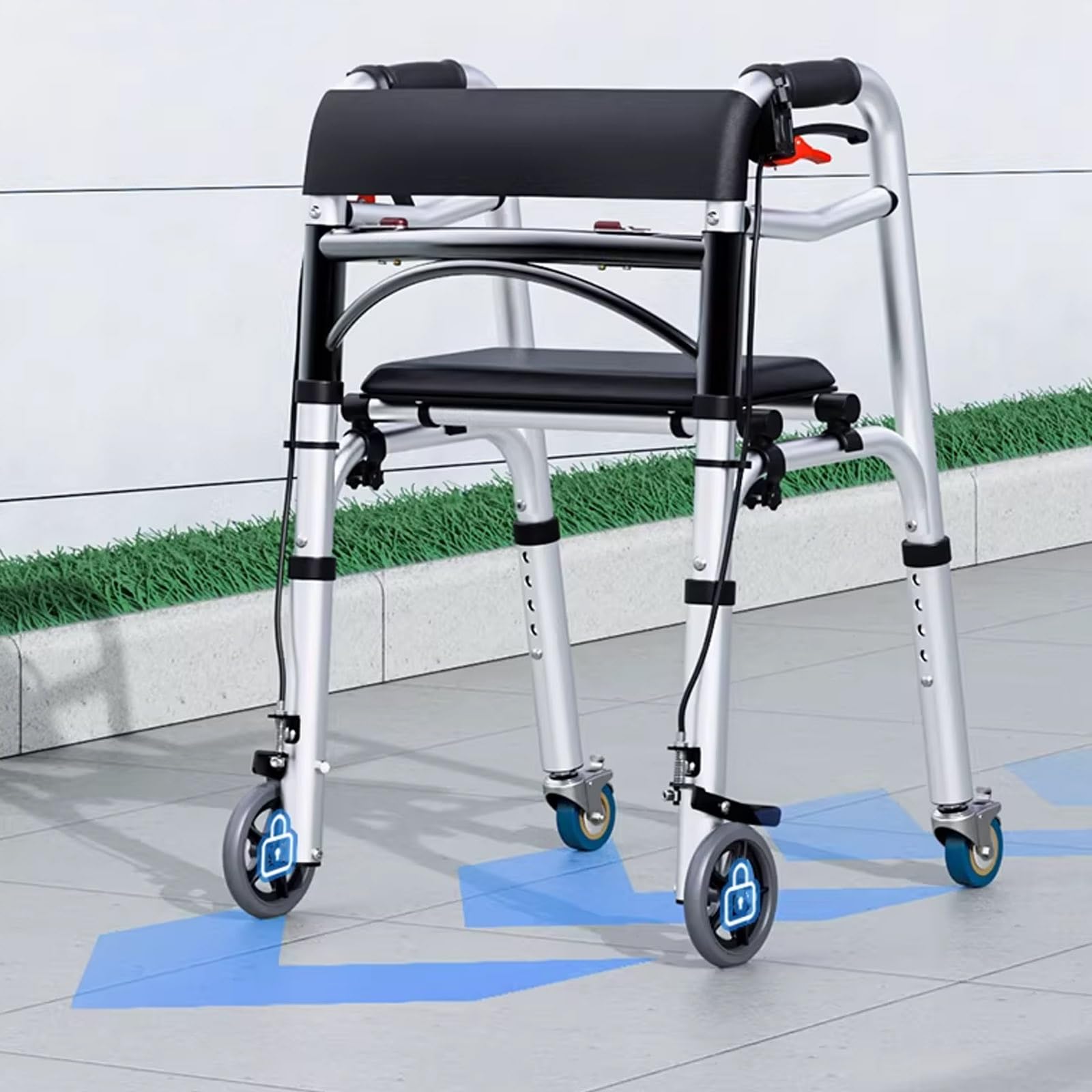 Andador Plegable Ligero con Doble Freno, Andadores de 4 Ruedas con Asiento, Andador de Movilidad de Altura Ajustable for Personas Mayores y Personas con Movilidad Reducida