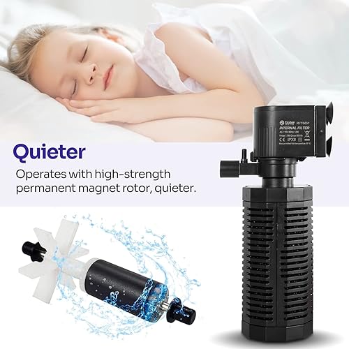 Miniatura 5 de Filtro interno de acuario para tanques de 10 a 50 galones, esponja bioquímica de 13 W de potencia con sistema de aireación, filtros sumergibles