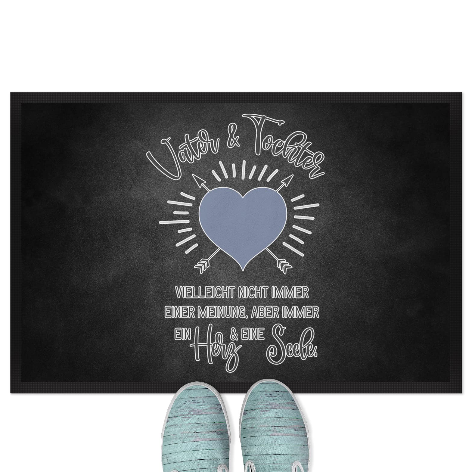 JUNIWORDS Fußmatte, Vater & Tochter Vielleicht Nicht Immer Einer Meinung, Aber Immer EIN Herz & eine Seele, 75 x 50 cm, mit Gummirand (1007219)