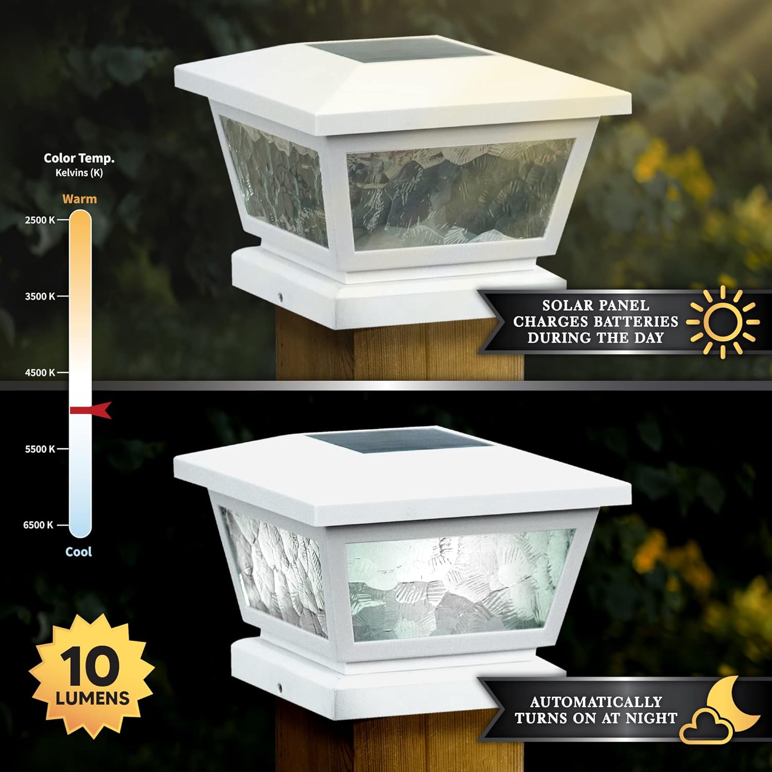 Classy Caps Fairmont Solar Post Cap, FS100W, White - High Performance, Energy Efficient, Weather-Resistant, Durable, Easy Installation, Adapters for 5"x5", 4"" x4, 3.5"x3.5" Posts, Wall/Post Mount