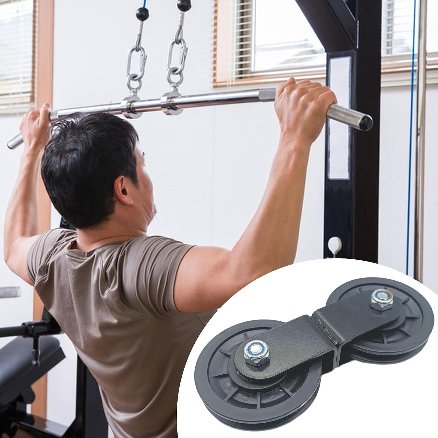 Double Pulley DIY Fitness Equipment Accessories Simple Assembly Pulley System Attachment Home Gym Equipment Accessories, 90mm Pulley