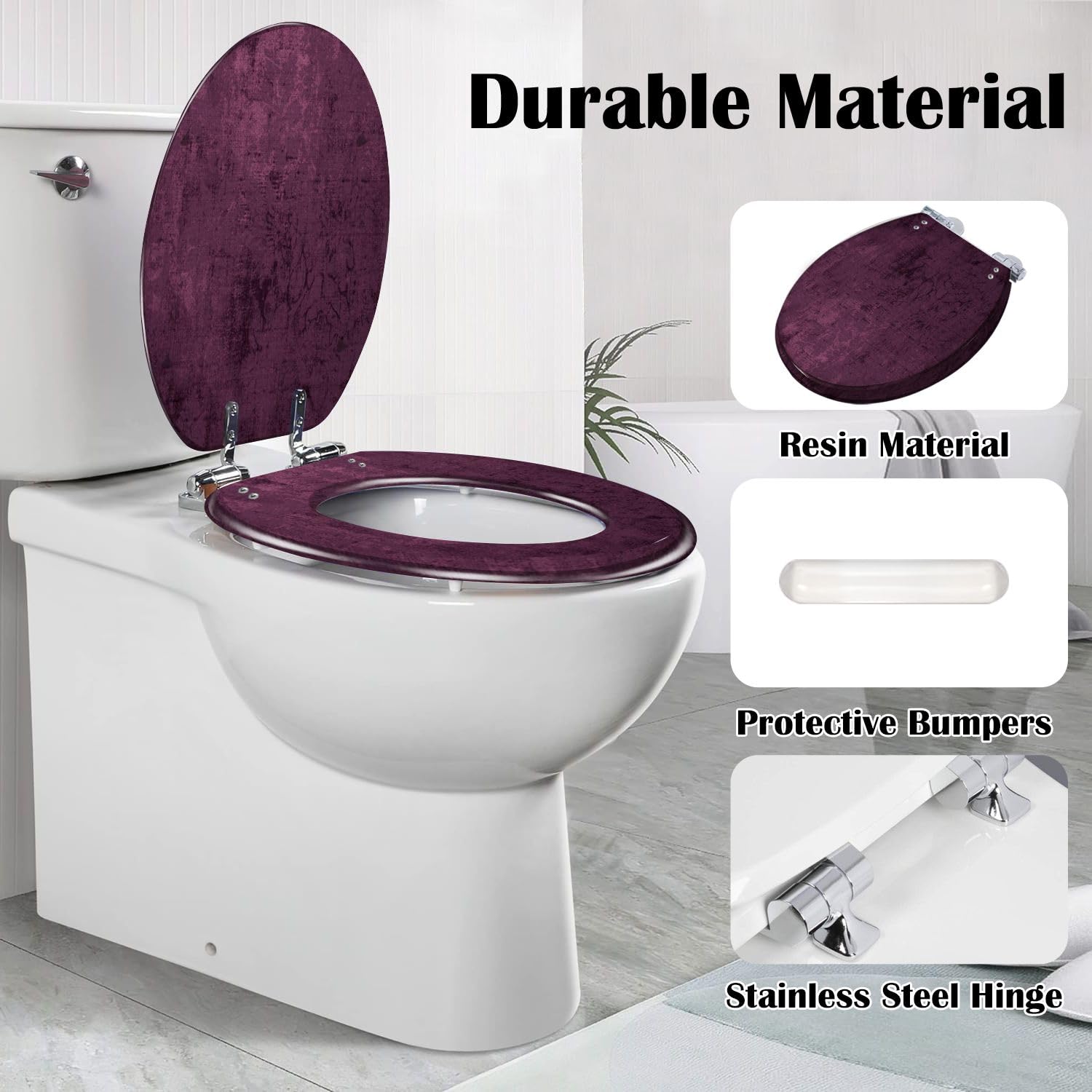 Asiento de inodoro alargado de resina para baño