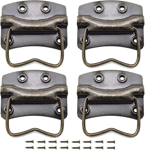 Miniatura 5 de SDTC Tech Paquete de 4 tiradores de caja de madera de bronce antiguo, panel lateral montado para maleta, caja de herramientas, gabinete, joyero