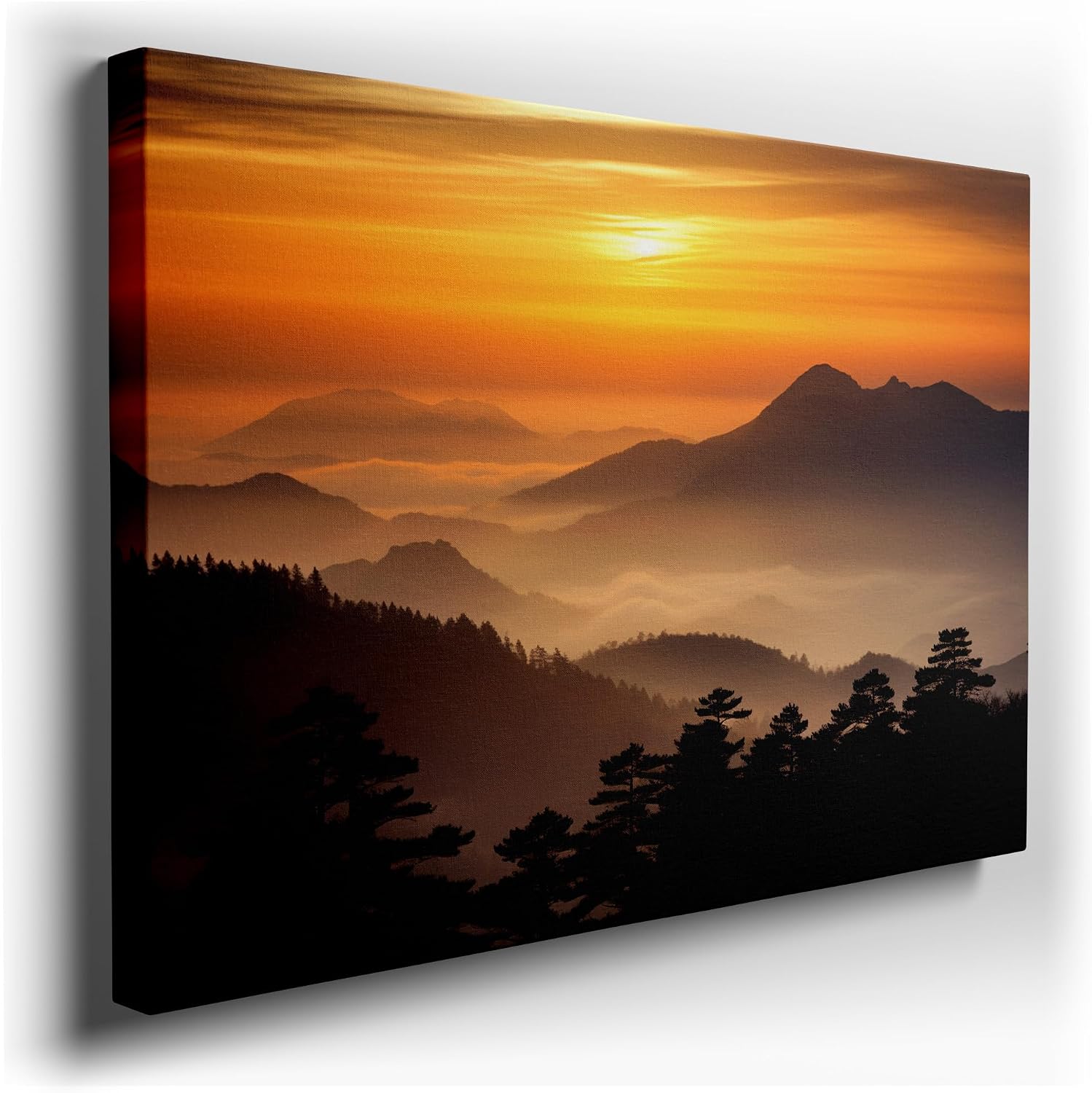 Canvas for Living room. Dawn's Serenity: A Majestic Mountain Awakening in Gold and Gray, 27 x 18 inch Canvas Wall Art - Surrealistic Visions - Modern Home Decor - 69x46 cm (27x18 inch)