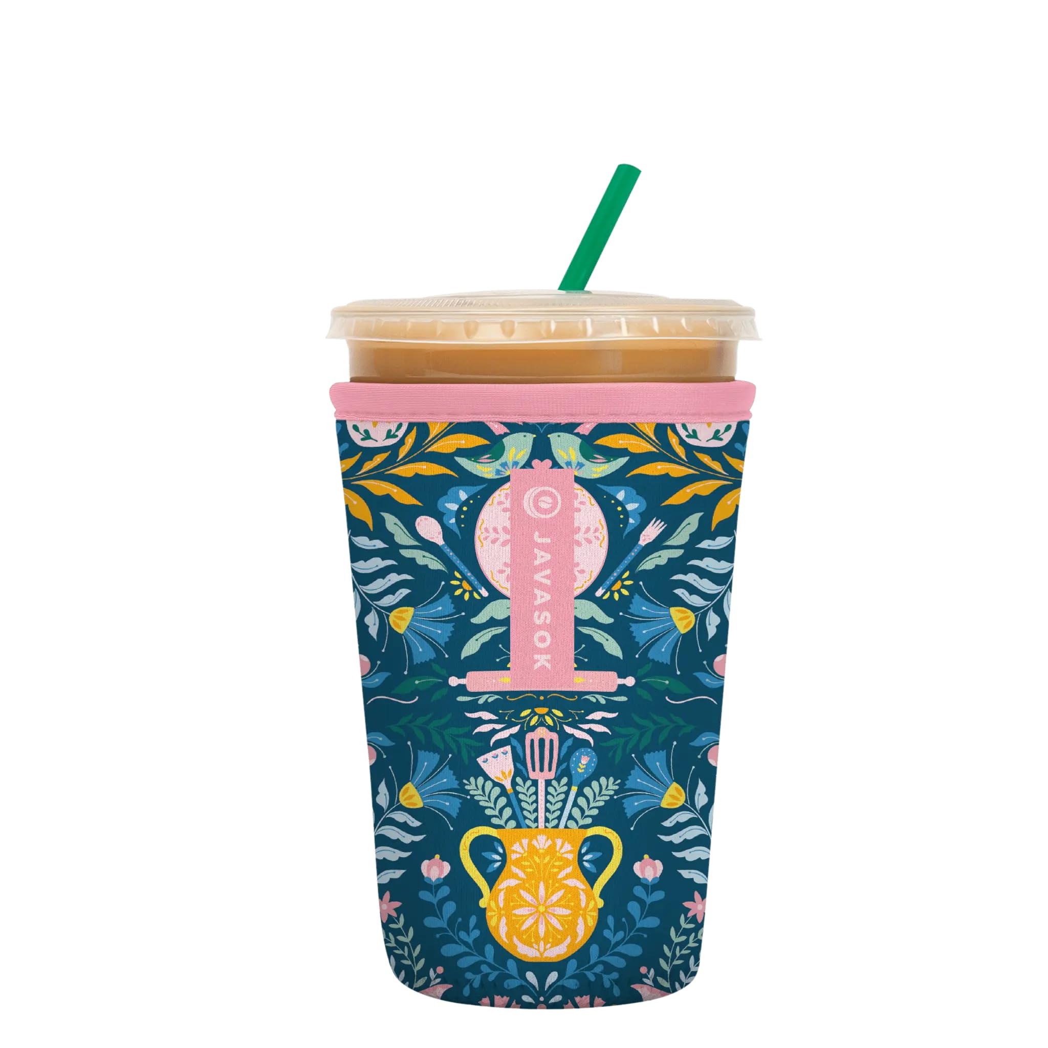 Sok It JavaSok Iced Coffee &amp; Cold Soda Insulated Neoprene Cup Sleeve (Wild-Flour, Medium: 22-28oz)