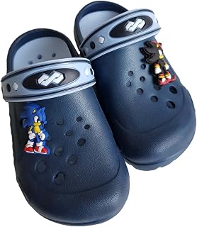 Cartoon Clog for Kids, Non-Slip Summer Sandal, Beach Slippers, Unisex-Child Kids’ Clog, Boys and Girls Clogs, Removable Shoe Charms(Blue & Black), Removable Insole