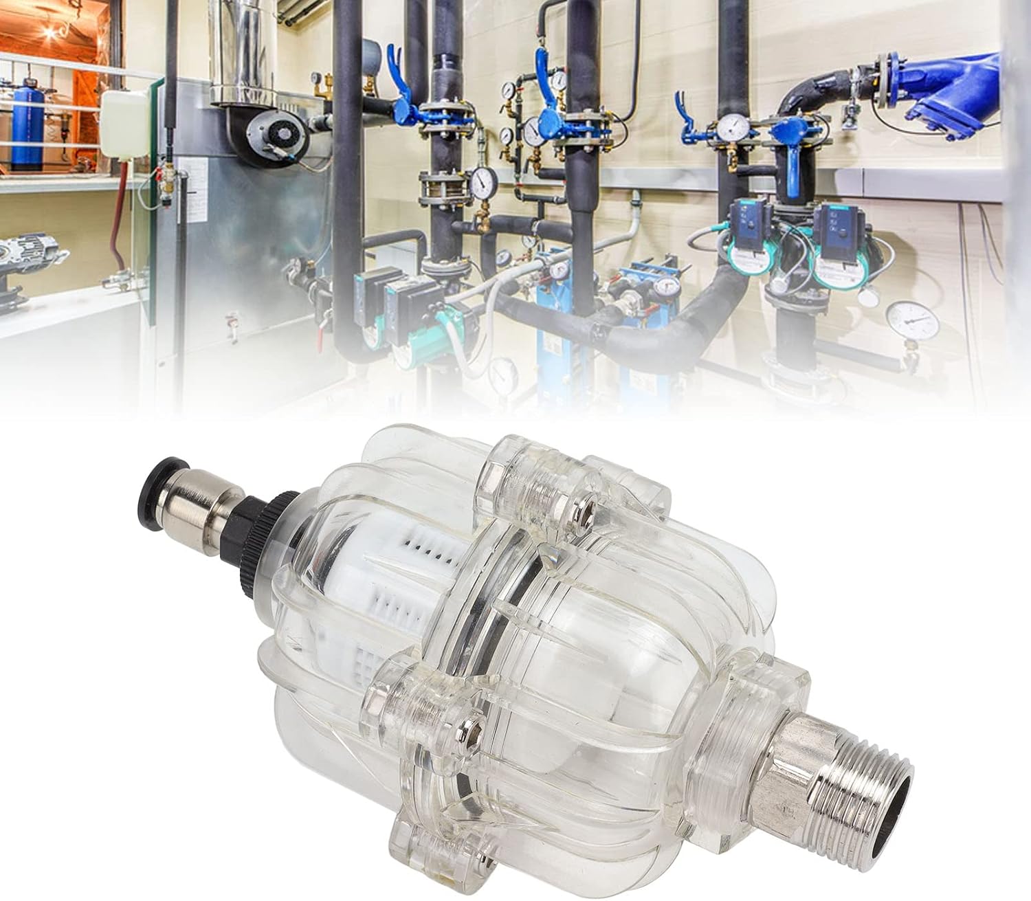 Oumefar AD400 Transparent Air Compressor Filter, 1/2in Auto Drain Valve, 0.3‑1.2MPa Floating Ball Device Oil Water Separator Valve for Industrial Pneumatic Tools Air System Maintenance