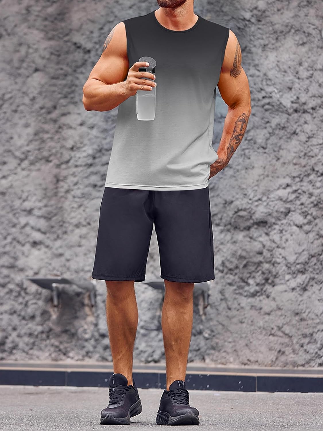 Runcati Mens Sleeveless Tank Tops Workout Muscle Gym T Shirts Crew Neck Gradient Tee Tops - Image 4