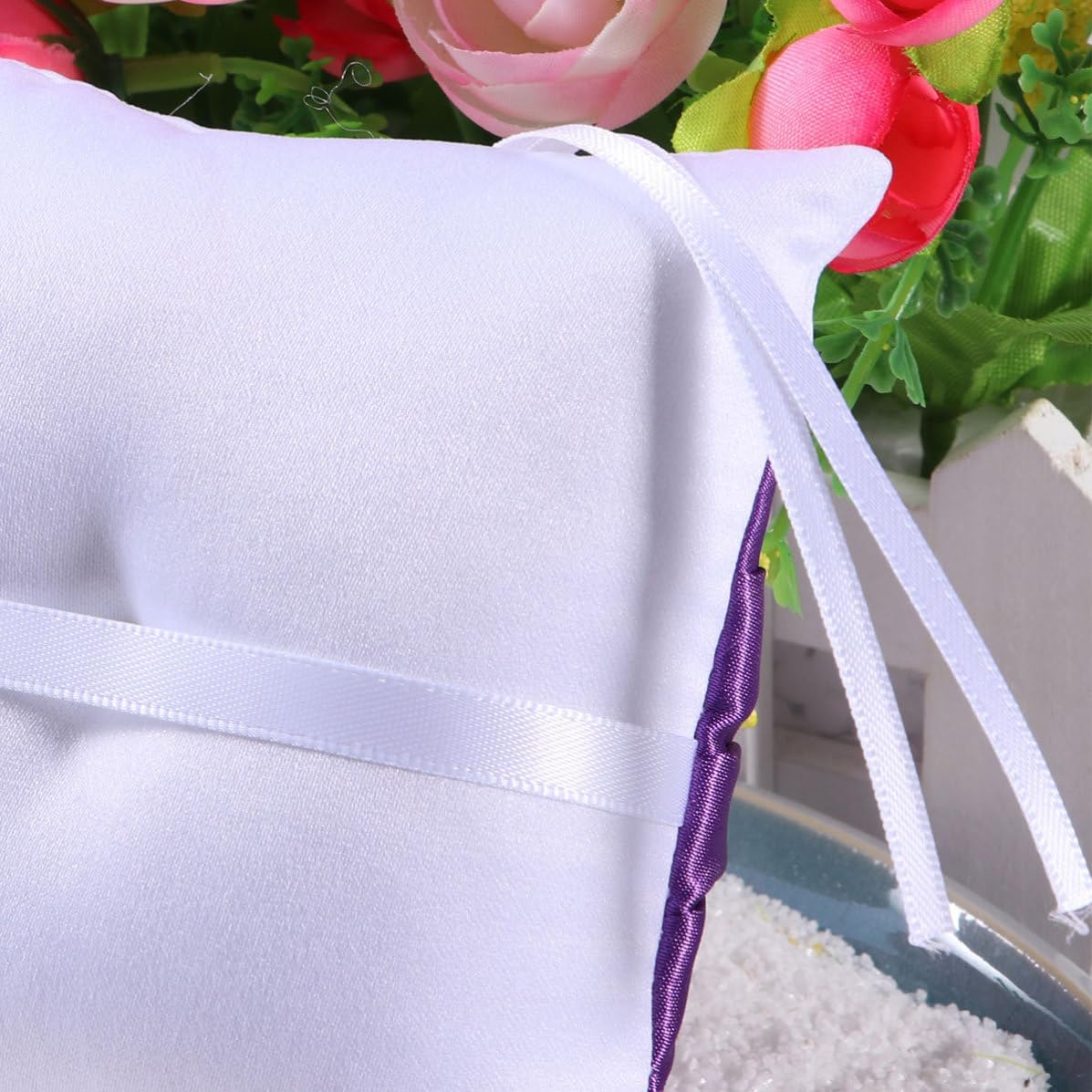 SUPVOX Wedding Ring Bearer Pillow Cloth Purple 10x10cm Crystal Decor