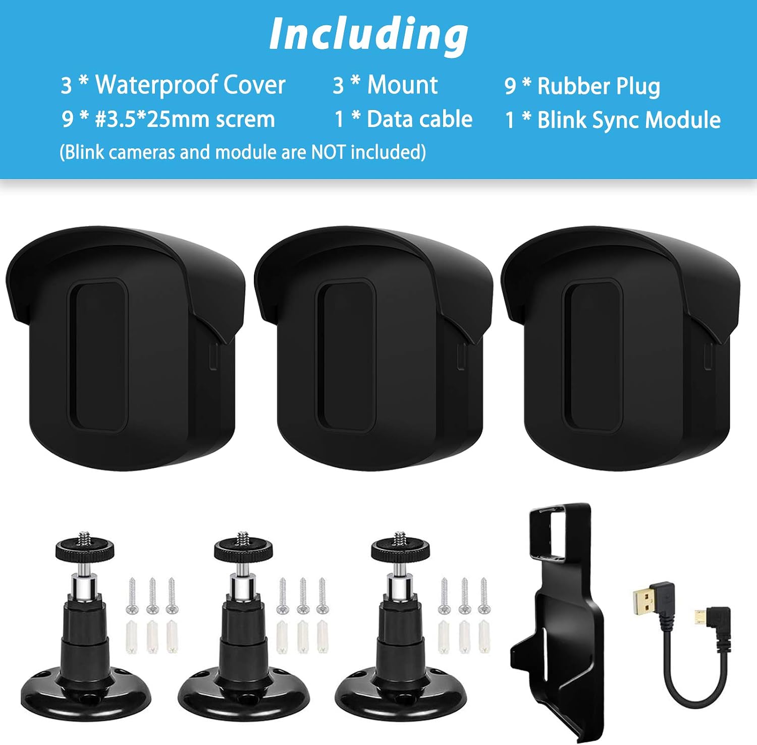 Blink XT2 Camera Mounts, Weatherproof Protective Cover and 360° Adjustable Wall Mount Bracket with Blink Sync Module Outlet Mount for Blink Home Security Camera System (Black, 3 Pack)