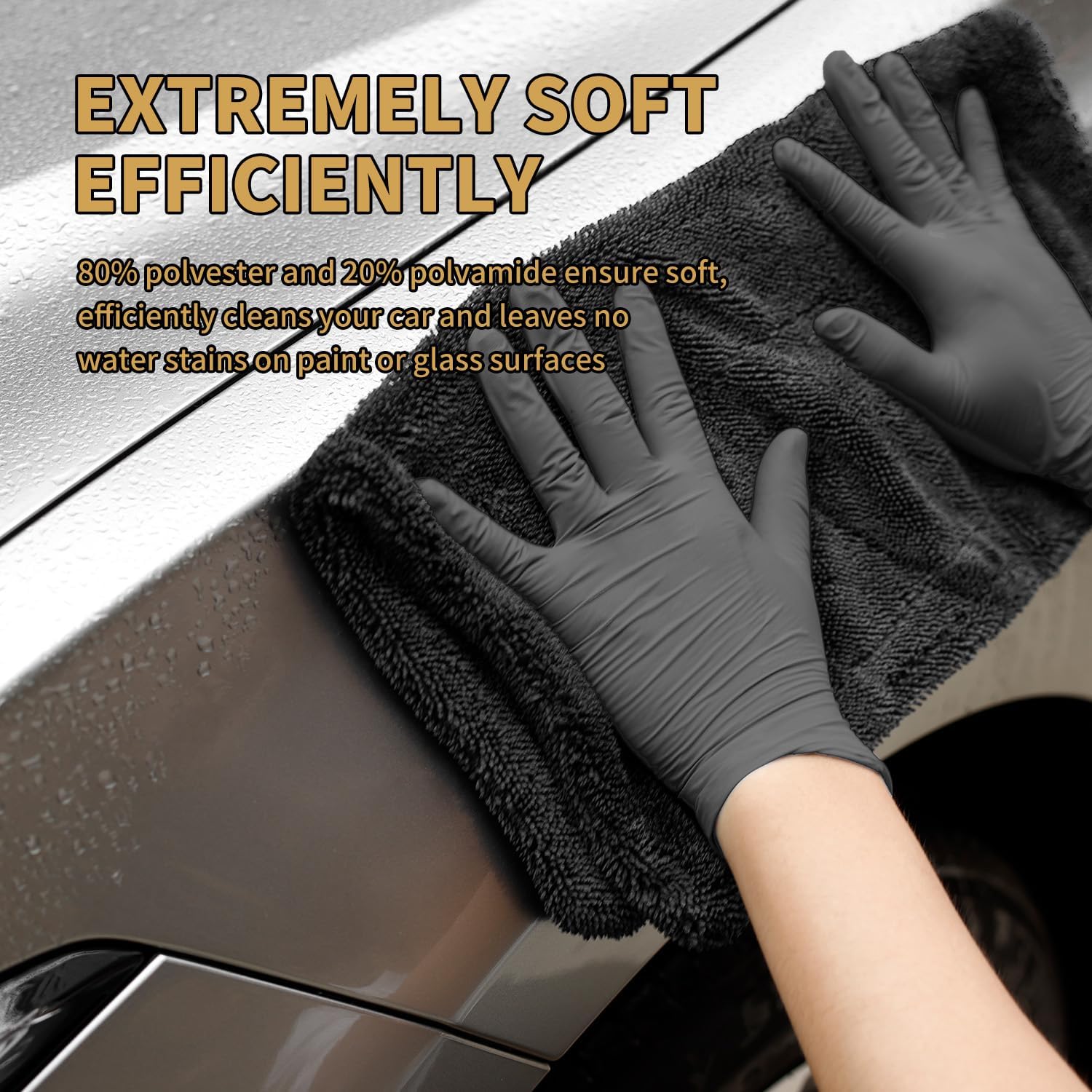 Pack of 2 1300 GSM Car Drying Towels, Microfiber Car Towels, Ultra Absorbent, Microfiber Cleaning Cloth, Stripless, 36 x 24 inches and 16 x 16 inches