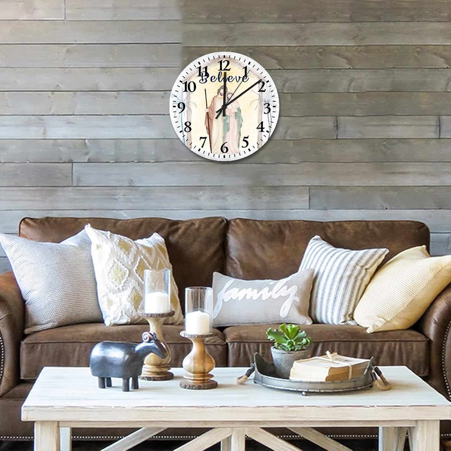 Birth of Jesus Wood Wall Clocks 12 Inch, Gift for Christian Office Decor for Men Silent & Non-Ticking Round Arabic Numeral Clock for Home/Office/Kitchen Decor