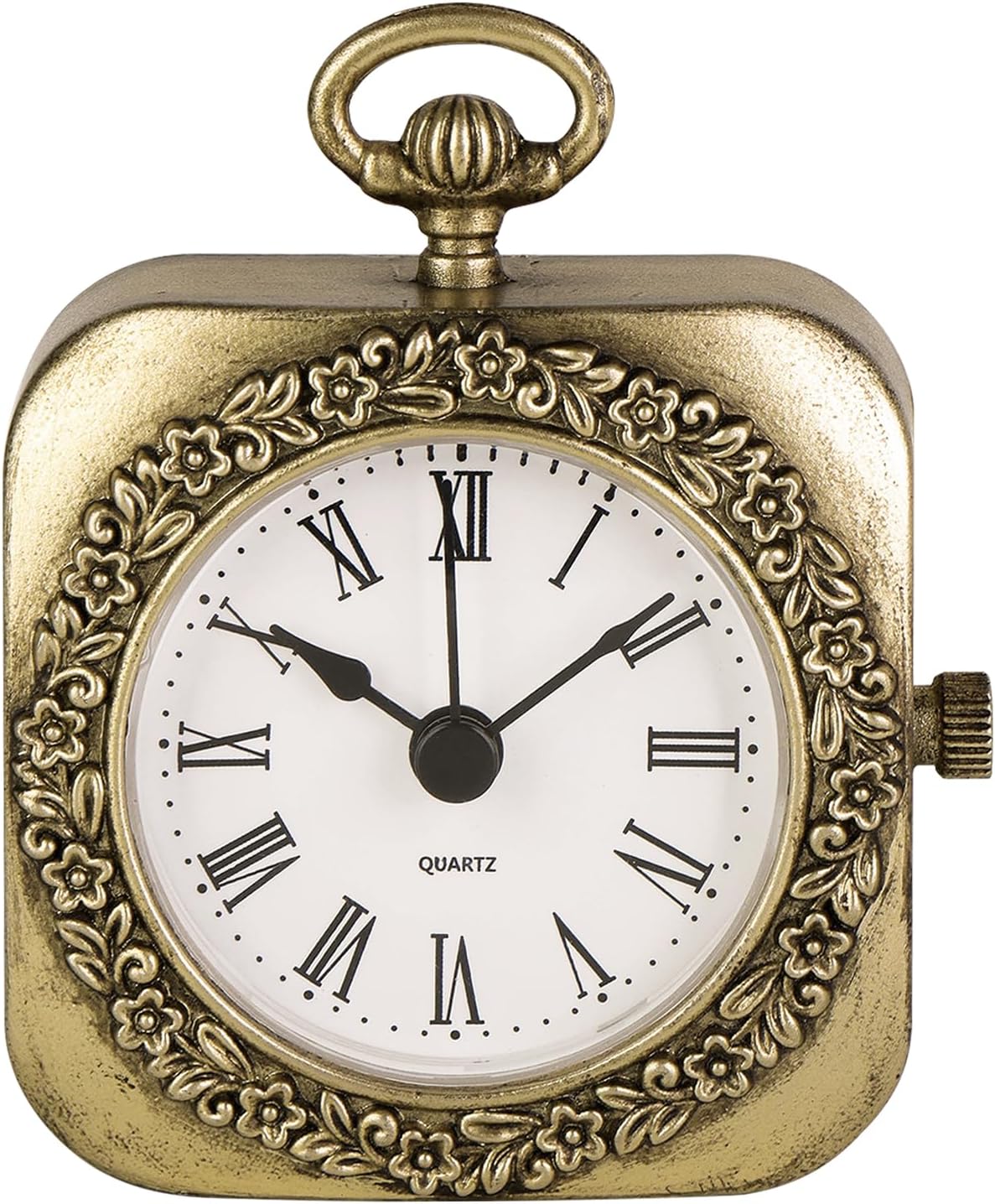 NIKKY HOME Mini Gold Vintage Table Clock, Classic Elegant Battery Operated Small Decorative Metal Mantel Desk Shelf Clock for Living Room Decor