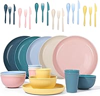 DAPIPIK 36-Piece Wheat Straw Dinnerware Set for 6 - Unbreakable Plates, Bowls, Cups & Utensils, Lightweight, Eco-Friendly, Dishwasher Microwave Safe