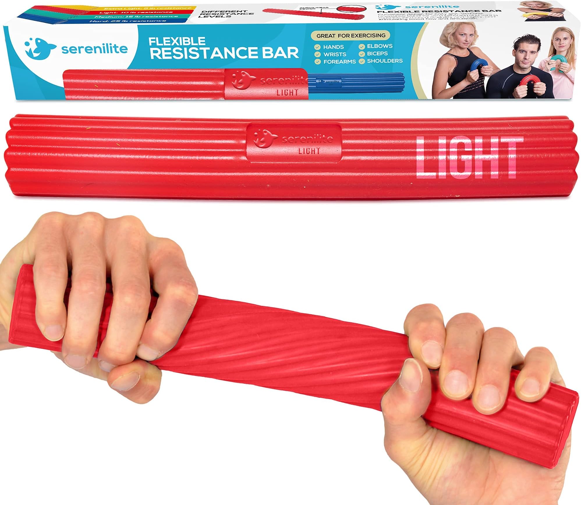 Serenilite Flexible Resistance Bar, Grip Strength Trainer, Resistance Band, Forearm Exerciser Workout, Flexible Bar for Tennis Elbow, Golfers Elbow, Physical Therapy, Pain Relief, Tendonitis, Recovery